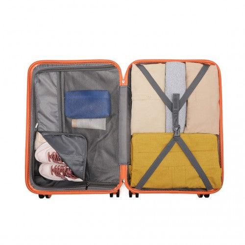 Kono Lightweight Hard Shell Abs Suitcase With TSA Lock And Vanity Case 4 Piece Set - Orange