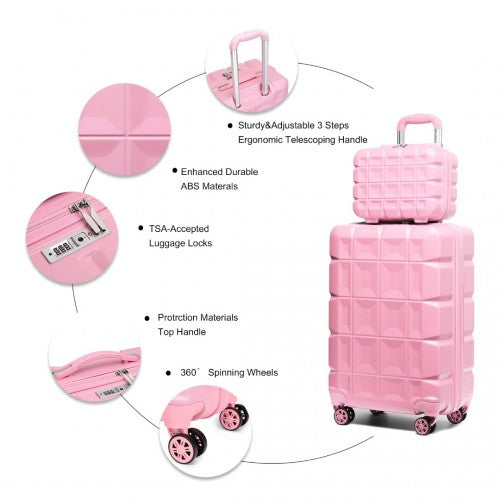 Kono 13/20 Inch Lightweight Hard Shell Abs Cabin Suitcase With TSA Lock And Vanity Case - Pink