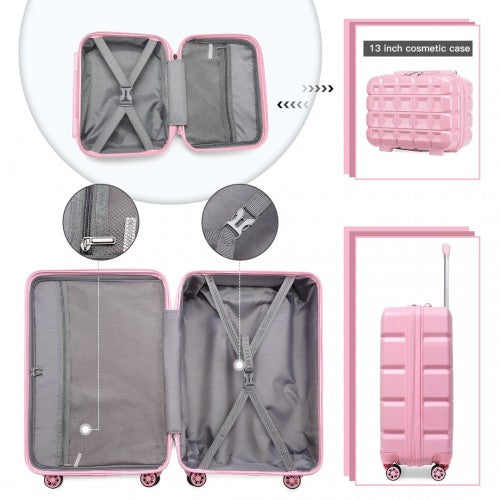 Kono 13/20 Inch Lightweight Hard Shell Abs Cabin Suitcase With TSA Lock And Vanity Case - Pink