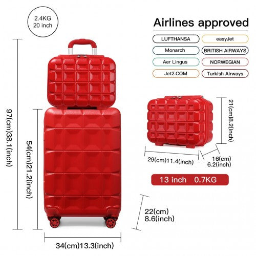 Kono 13/20 Inch Lightweight Hard Shell Abs Cabin Suitcase With TSA Lock And Vanity Case - Red