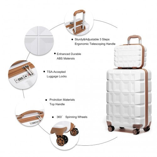 Kono 13/20 Inch Lightweight Hard Shell Abs Cabin Suitcase With TSA Lock And Vanity Case - White