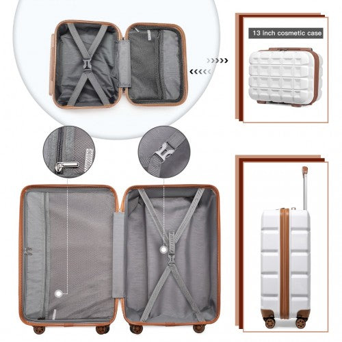 Kono 13/20 Inch Lightweight Hard Shell Abs Cabin Suitcase With TSA Lock And Vanity Case - White