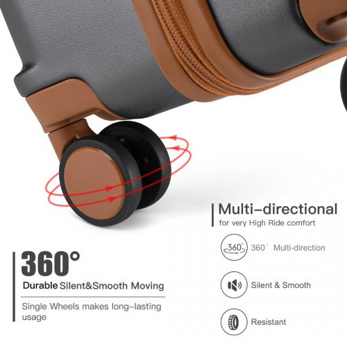 British Traveller 24 Inch Durable Polycarbonate And Abs Hard Shell Suitcase With TSA Lock - Grey And Brown