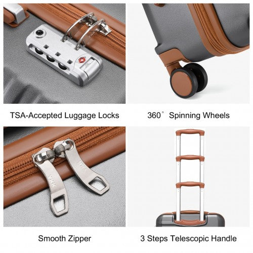 British Traveller 24 Inch Durable Polycarbonate And Abs Hard Shell Suitcase With TSA Lock - Grey And Brown