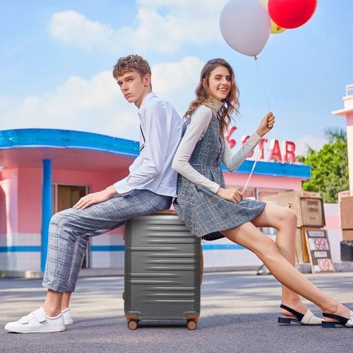 British Traveller 24 Inch Durable Polycarbonate And Abs Hard Shell Suitcase With TSA Lock - Grey And Brown
