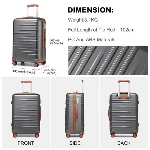 British Traveller 24 Inch Durable Polycarbonate And Abs Hard Shell Suitcase With TSA Lock - Grey And Brown