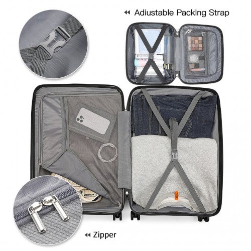 British Traveller 4 Pcs Set Spinner Hard Shell PP Suitcase With TSA Lock And Vanity Case - Black