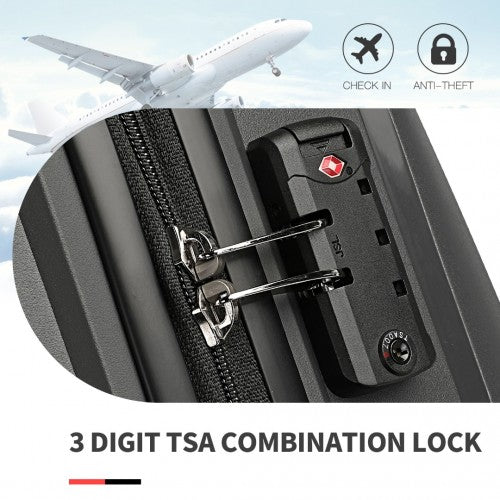 British Traveller 4 Pcs Set Spinner Hard Shell PP Suitcase With TSA Lock And Vanity Case - Black