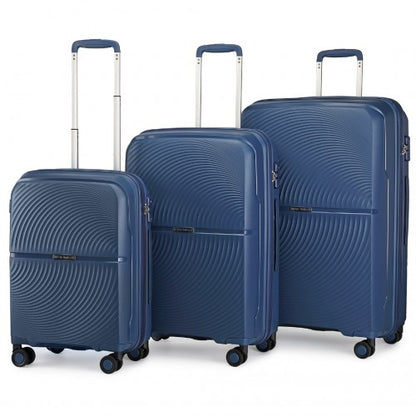 British Traveller 3 PCS 20/24/28 Inch Set Spinner Hard Shell PP Suitcase - TSA Lock - Navy