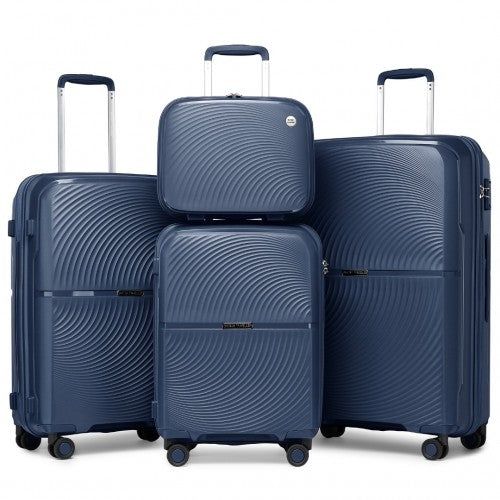 British Traveller 4 Pcs Set Spinner Hard Shell PP Suitcase With TSA Lock And Vanity Case - Navy