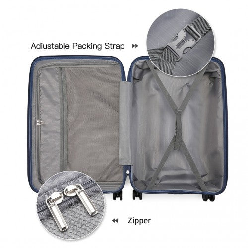 British Traveller 4 Pcs Set Spinner Hard Shell PP Suitcase With TSA Lock And Vanity Case - Navy