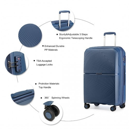 British Traveller 4 Pcs Set Spinner Hard Shell PP Suitcase With TSA Lock And Vanity Case - Navy