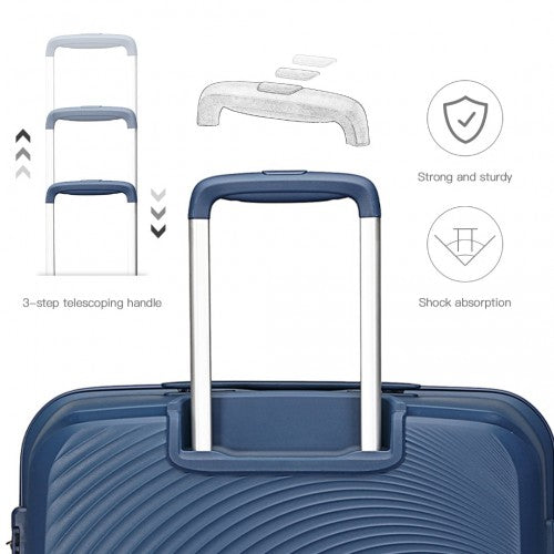 British Traveller 4 Pcs Set Spinner Hard Shell PP Suitcase With TSA Lock And Vanity Case - Navy