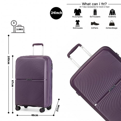 British Traveller 24 Inch Spinner Hard Shell PP Suitcase With TSA Lock - Purple