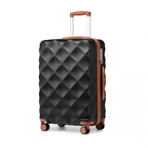 British Traveller 24 Inch Ultralight Abs And Polycarbonate Bumpy Diamond Suitcase With TSA Lock -  Black And Brown