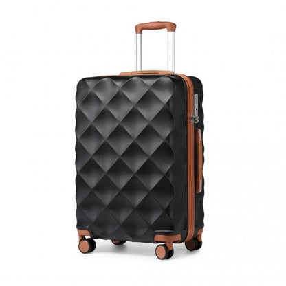 British Traveller 24 Inch Ultralight Abs And Polycarbonate Bumpy Diamond Suitcase With TSA Lock -  Black And Brown