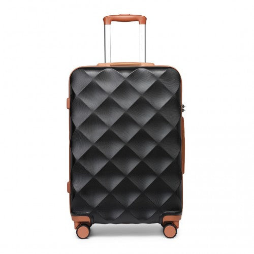 British Traveller 24 Inch Ultralight Abs And Polycarbonate Bumpy Diamond Suitcase With TSA Lock -  Black And Brown