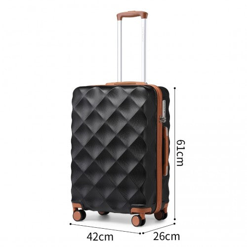 British Traveller 24 Inch Ultralight Abs And Polycarbonate Bumpy Diamond Suitcase With TSA Lock -  Black And Brown