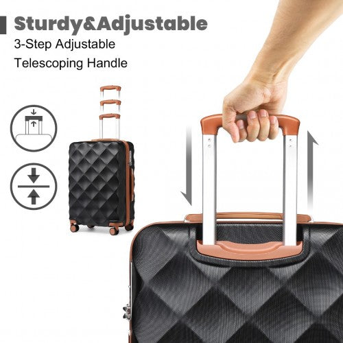 British Traveller 24 Inch Ultralight Abs And Polycarbonate Bumpy Diamond Suitcase With TSA Lock -  Black And Brown
