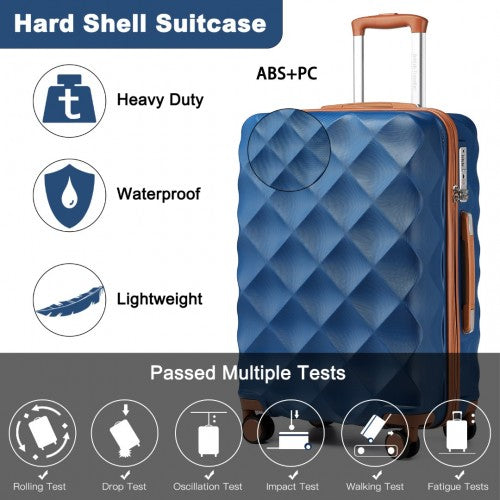 British Traveller 28 Inch Ultralight Abs And Polycarbonate Bumpy Diamond Suitcase With TSA Lock -  Navy And Brown