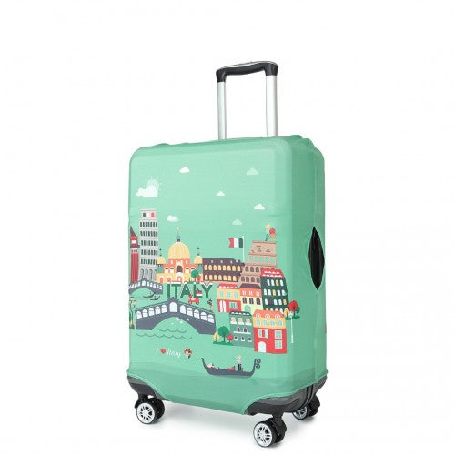 L-Cover-1 - Elastic Luggage Cover With Printed Design Medium - Green
