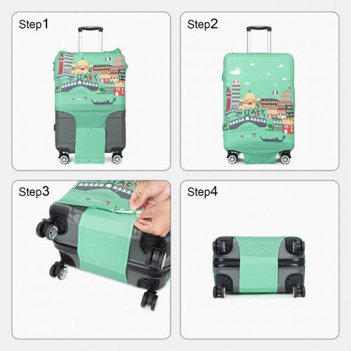 L-Cover-1 - Elastic Luggage Cover With Printed Design Medium - Green