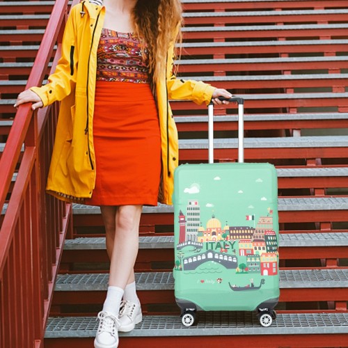 L-Cover-1 - Elastic Luggage Cover With Printed Design Medium - Green