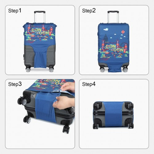 L-Cover-2 - Elastic Luggage Cover With Printed Design Medium - Navy