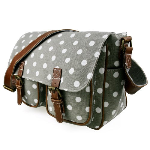 Miss Lulu Canvas Satchel Polka Dot Grey
