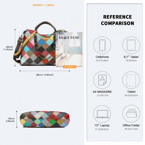 Miss Lulu Genuine Leather Exquisite Patchwork Colour Handbag - Multi Colour