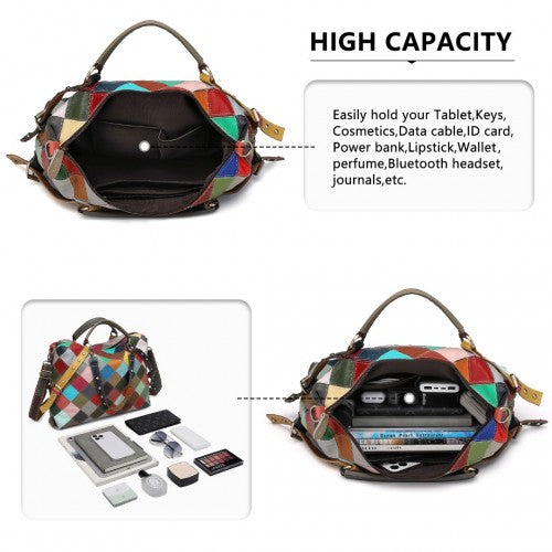 Miss Lulu Genuine Leather Exquisite Patchwork Colour Handbag - Multi Colour