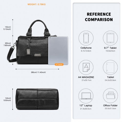 Miss Lulu Perfect Fusion Of Genuine And PU Leather Women's Tote Crossbody Bag - Black