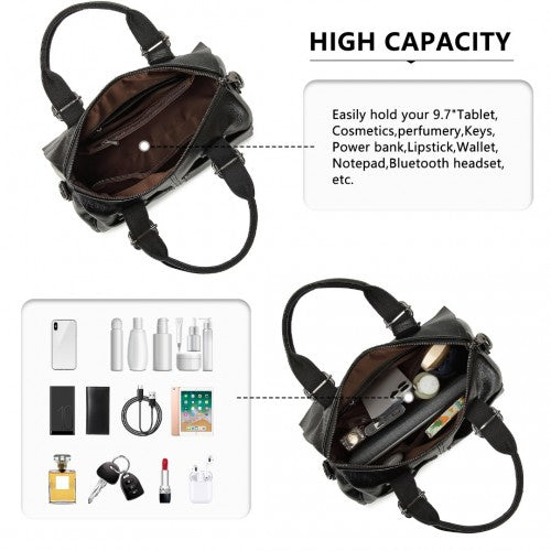 Miss Lulu Perfect Fusion Of Genuine And PU Leather Women's Tote Crossbody Bag - Black