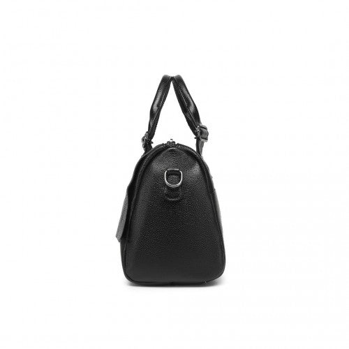 Miss Lulu Perfect Fusion Of Genuine And PU Leather Women's Tote Crossbody Bag - Black
