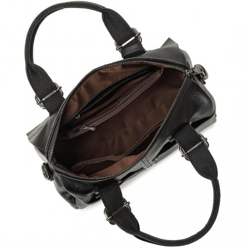 Miss Lulu Perfect Fusion Of Genuine And PU Leather Women's Tote Crossbody Bag - Black