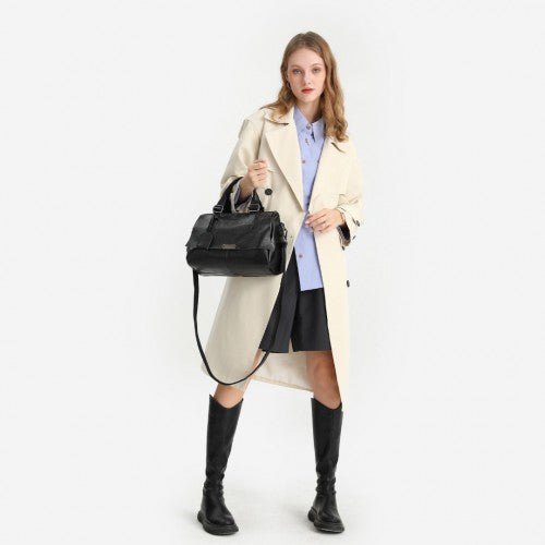 Miss Lulu Perfect Fusion Of Genuine And PU Leather Women's Tote Crossbody Bag - Black