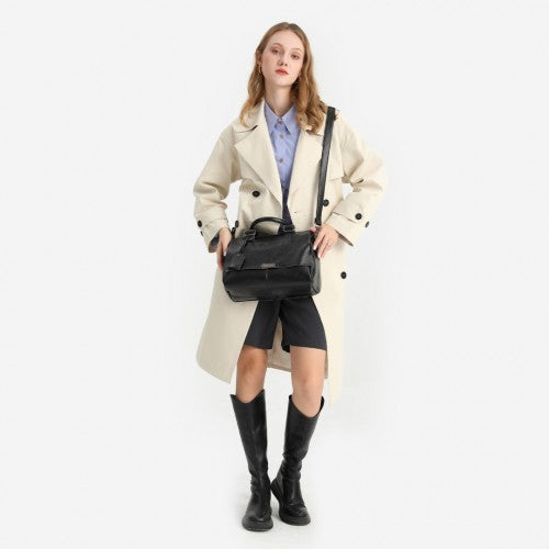 Miss Lulu Perfect Fusion Of Genuine And PU Leather Women's Tote Crossbody Bag - Black