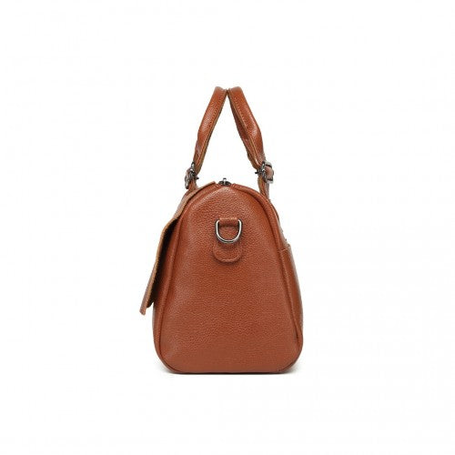 Miss Lulu Perfect Fusion Of Genuine And PU Leather Women's Tote Crossbody Bag - Brown