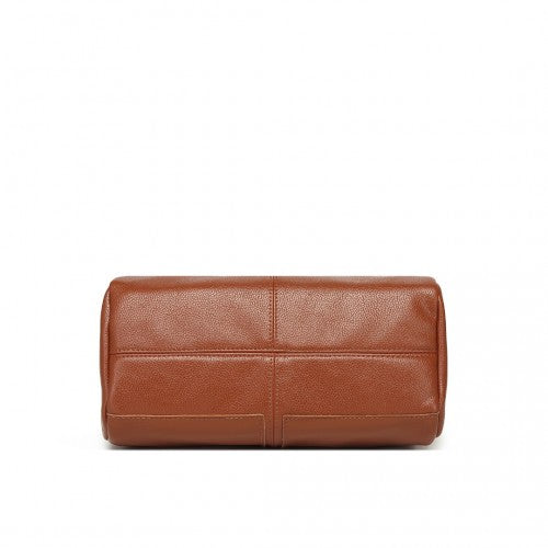 Miss Lulu Perfect Fusion Of Genuine And PU Leather Women's Tote Crossbody Bag - Brown