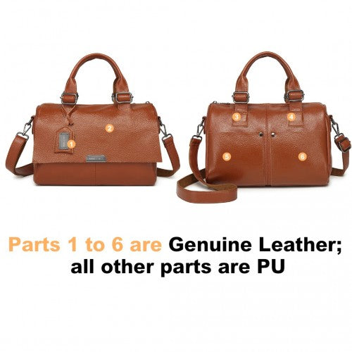 Miss Lulu Perfect Fusion Of Genuine And PU Leather Women's Tote Crossbody Bag - Brown