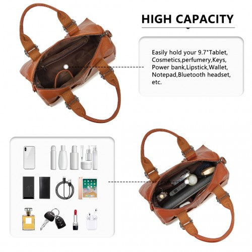 Miss Lulu Perfect Fusion Of Genuine And PU Leather Women's Tote Crossbody Bag - Brown