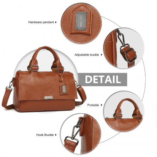 Miss Lulu Perfect Fusion Of Genuine And PU Leather Women's Tote Crossbody Bag - Brown