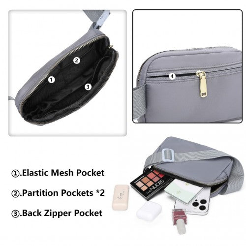 Miss Lulu Lightweight Stylish Water-Resistant Casual Bum Bag - Grey