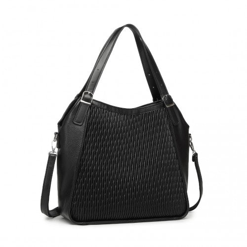 Miss Lulu Casual Shoulder Bag With Stylish Pleated Design - Black