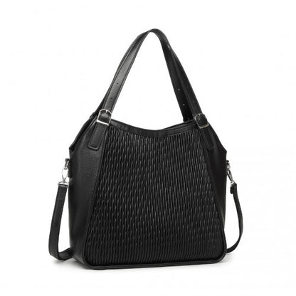 Miss Lulu Casual Shoulder Bag With Stylish Pleated Design - Black