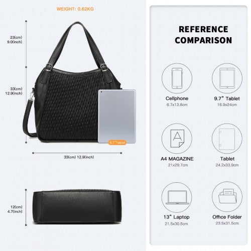 Miss Lulu Casual Shoulder Bag With Stylish Pleated Design - Black