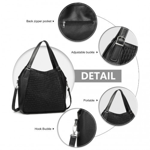 Miss Lulu Casual Shoulder Bag With Stylish Pleated Design - Black