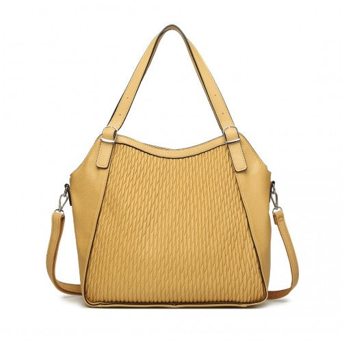 Miss Lulu Casual Shoulder Bag With Stylish Pleated Design - Yellow