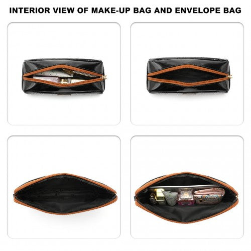 Miss Lulu 4 Pieces Glossy Leather Tote Bag Set - Black And Brown