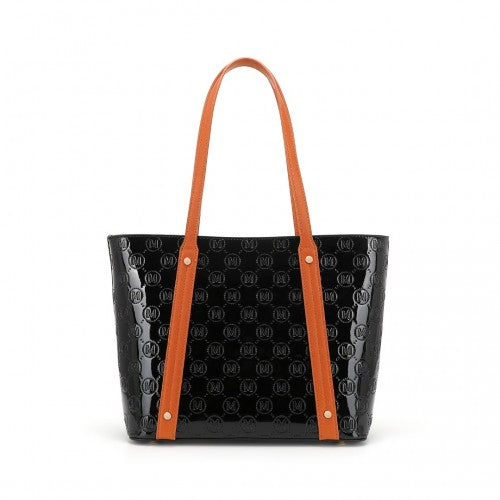 Miss Lulu 4 Pieces Glossy Leather Tote Bag Set - Black And Brown